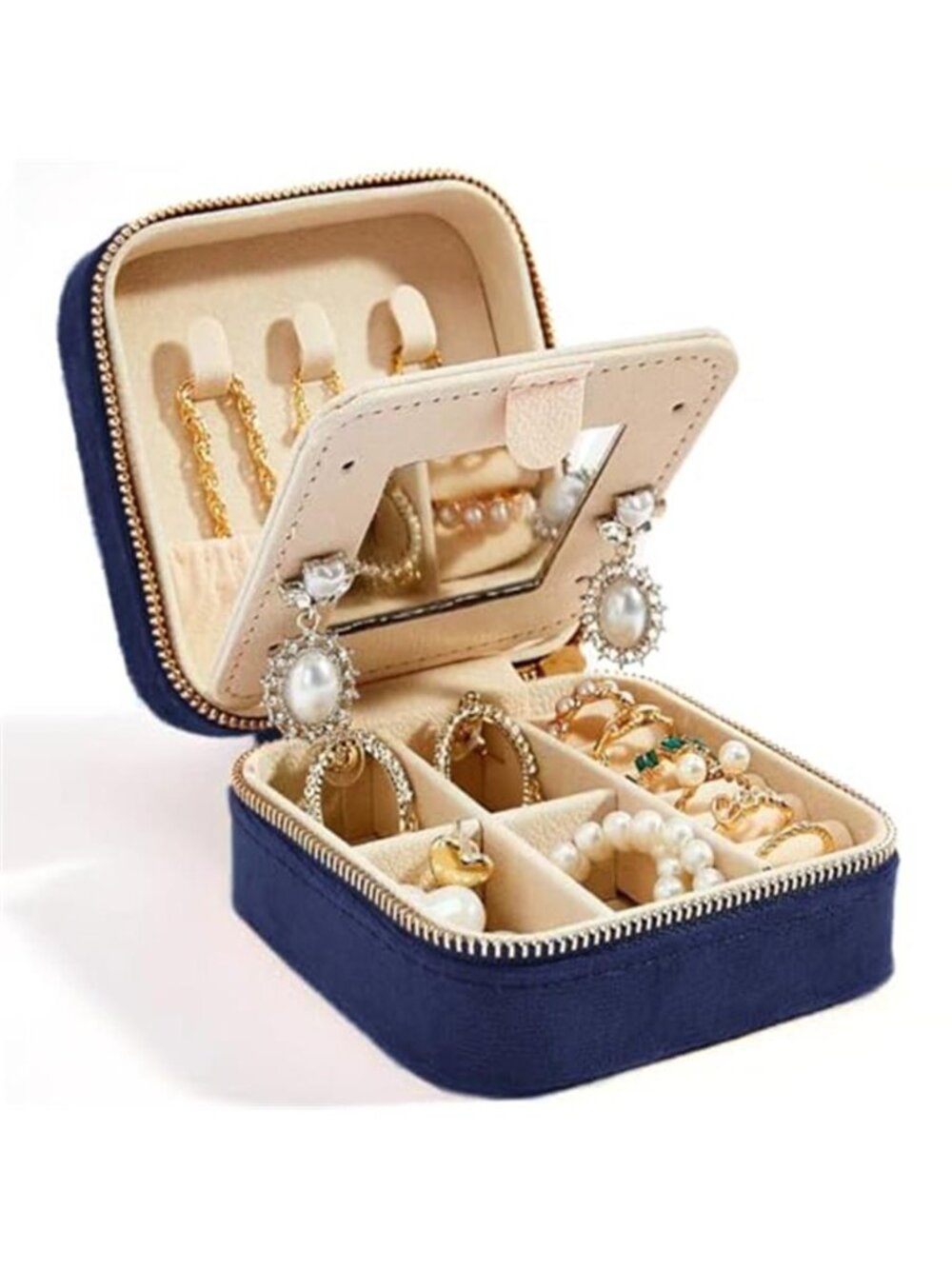 Travel Jewelry Box Velvet Organizer Case Ring Earring Necklace Storage w/ Mirror